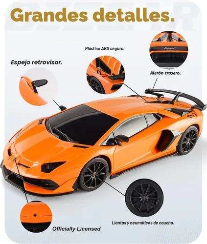 Miniatura 3 de BEZGAR Auto a control remoto con licencia RC, auto de juguete Lambo a escala 1:24 para niños, modelo Lambo Aventador SVJ a control remoto eléctrico
