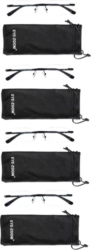 Paquete de 4 lentes de lectura unisex con marco de metal sin montura con bolsa para hombres y mujeres
