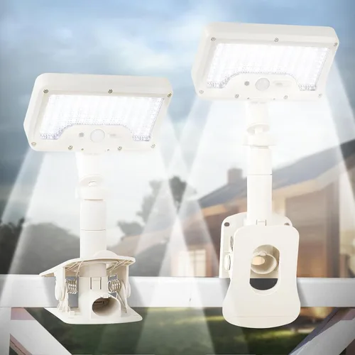 Miniatura 16 de Luces solares con clip para exteriores con sensor de movimiento, luces de valla solares ajustables verticalmente y giratorias en 360° con 92 LEDs