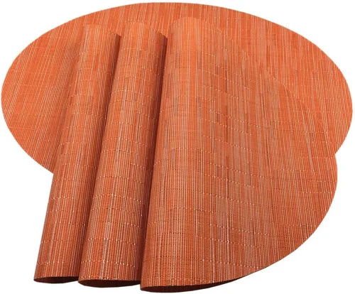 Miniatura 16 de Juego de 4 manteles individuales de vinilo tejido ovalado de bambú de imitación rojo A, resistentes al calor, lavables para mesa de cocina