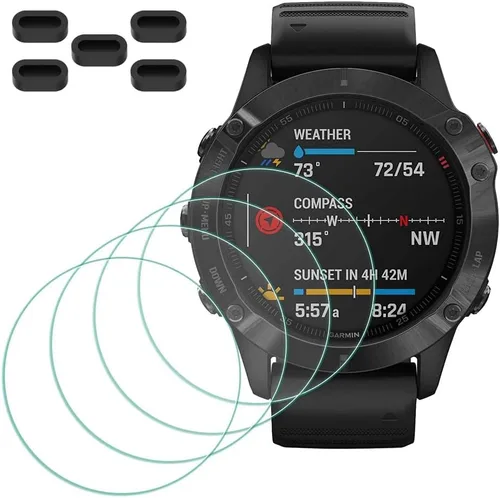 Protector de pantalla para Garmin fenix 6/6 Pro/6 Multisport GPS Smartwatch [4 piezas] + 5 tapones antipolvo, vidrio templado dureza 9H sensible al
