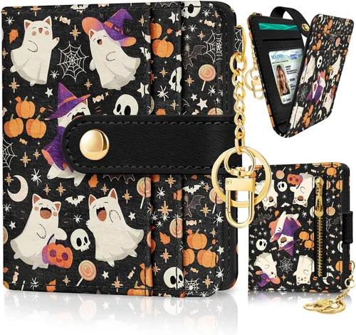Miniatura 13 de Jogjam Cartera pequeña para mujer, Rfid delgada y compacta para tarjetas de crédito, billetera plegable de piel sintética, bolsillo con cremallera