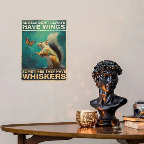 Miniatura 3 de Póster de pared vintage, placa de metal, ángeles no siempre tienen alas a veces tienen bigotes, póster de pared de metal de ardilla, placas