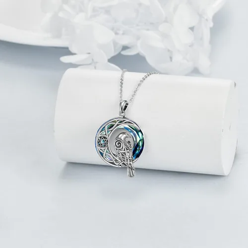 Miniatura 3 de ONEFINITY Collar de cuervo de cristal de plata de ley vikingo celta cuervo colgante de cuervo de luna creciente amuleto de pentagrama joyería