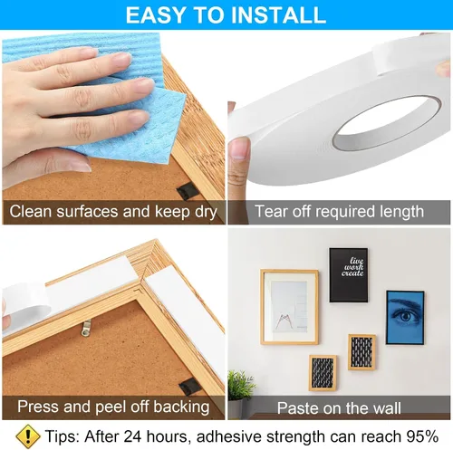 Miniatura 5 de Cinta adhesiva de espuma de doble cara 0.39 pulgadas x 5 metros, cinta adhesiva resistente para montaje, tiras adhesivas fuertes impermeables