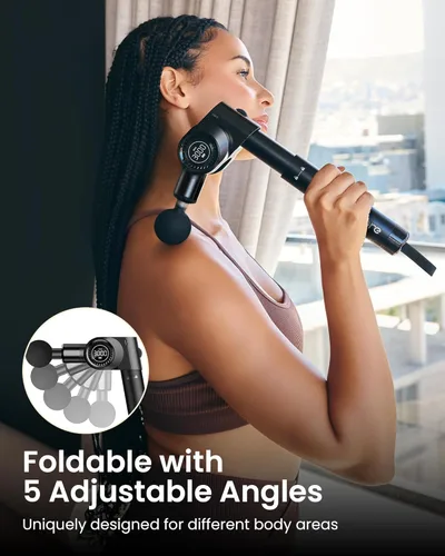 Miniatura 4 de NAPRE Pistola de masaje plegable con mango de extensión y 5 ángulos ajustables, masaje de espalda de tejido profundo para alivio del dolor