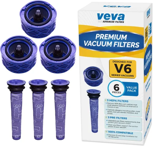 Miniatura 7 de Veva Paquete de 2 filtros HEPA de alta calidad compatibles con aspiradora inalámbrica Dyson V6, pieza de repuesto # 966741-01, captura alérgenos