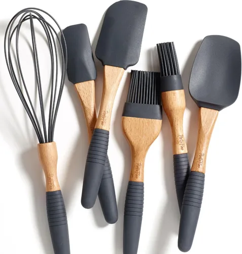 PortoFino - Juego de 6 utensilios para hornear, esenciales para hornear, juego de 3 espátulas, 2 cepillos de repostería, 1 batidor, herramientas