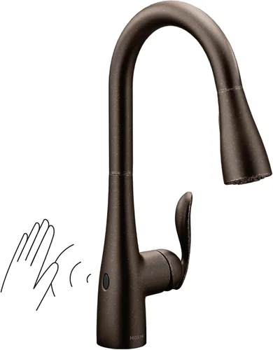 Moen Arbor 7594EWORB Grifo de cocina con sensor de onda, sensor de movimiento sin contacto, color bronce antiguo, con una sola manija, con limpieza