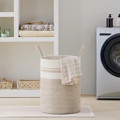 Miniatura 7 de VIPOSCO Cesta de lavandería grande, cesta de almacenamiento de cuerda tejida alta para mantas, juguetes, ropa sucia en la sala de estar, baño