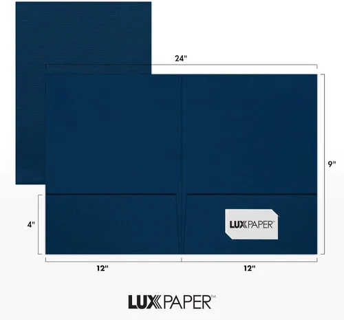 Miniatura 3 de LUXPaper Carpetas de presentación de 9" x 12" Dos bolsillos Lino azul náutico Cubierta de 100 lb. Cantidad de 10 Lino Azul Oscuro