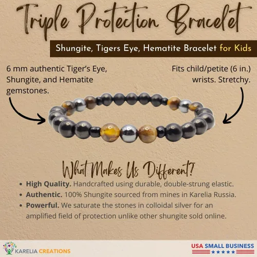 Miniatura 9 de Karelia Creations Pulsera de protección de shungite para niños, idea de graduación 100% auténtica, se adapta a la mayoría de los adolescentes