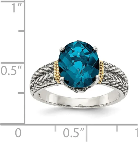 Miniatura 4 de Anillo de compromiso de plata de ley 925 maciza con topacio azul Londres de oro amarillo de 14 k