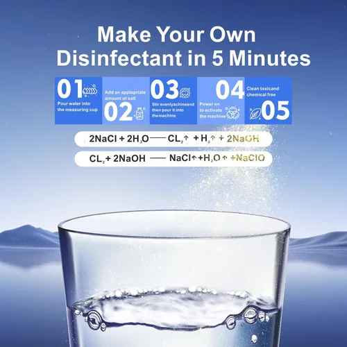 Miniatura 2 de Generador de solución hipoclorosa de ácido hipocloroso y sodio, capacidad de 67.6 fl oz, sistema de agua electrolizado portátil de NaCl que hace