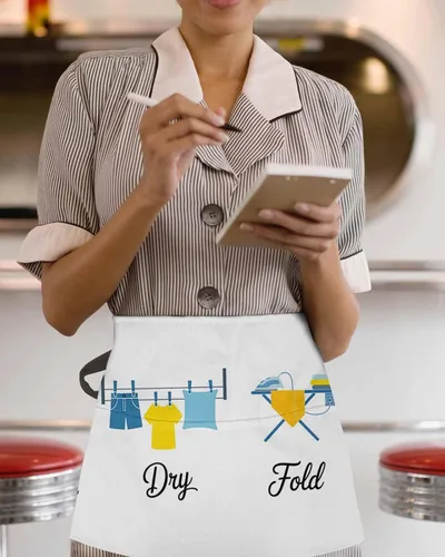 Miniatura 3 de DecorLovee Cartoon Laundry Room Waitress Apron with 3 Pockets, Modern Minimalist Server Aprons Waterproof Kitchen Restaurant Half Waist Apron for