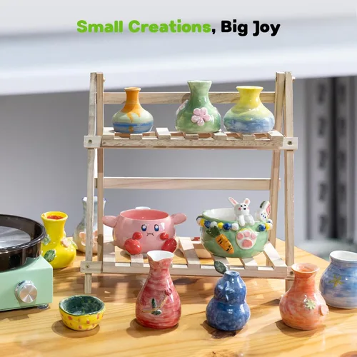 Miniatura 8 de Alldeer Kit de mini rueda de cerámica – Rueda giratoria de arcilla de rotación bidireccional de 6 pulgadas, marco de metal, bandeja de salpicaduras