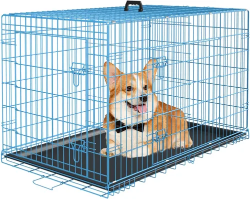 Miniatura 16 de PayLessHere Jaula grande para perros medianos y grandes, jaula de metal para perros de doble puerta, plegable, para interiores y exteriores