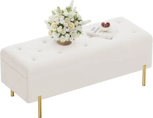 Miniatura 9 de Banco otomano con almacenamiento, banco de almacenamiento tapizado copetudo para dormitorio, sala de estar, piel sintética, largo, otomano, marrón