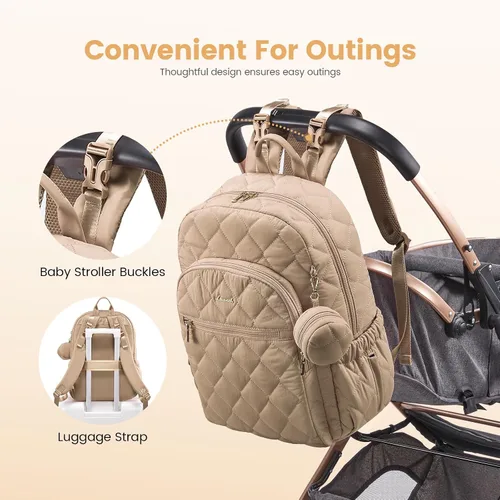 Miniatura 7 de LOVEVOOK Mochila para pañales, bolsa de pañales acolchada para bebé con bolsillos aislados, mochila de pañales de viaje para niños y niñas con Caqui