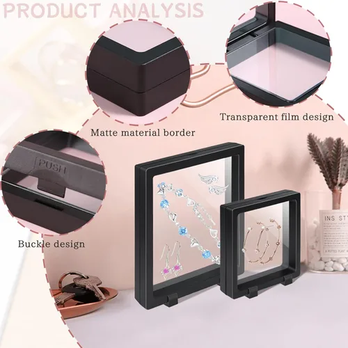 Miniatura 6 de EsLuker.ly Juego de 6 soportes de exhibición de marco flotante 3D, vitrina flotante transparente de polietileno, caja de almacenamiento de joyería