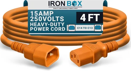 Miniatura 14 de IronBox Electric - Cable de Alimentación C14 a C13 de Servicio Pesado, 15A, 250V, Cable de Extensión para Computadora 14/3 AWG - Cables