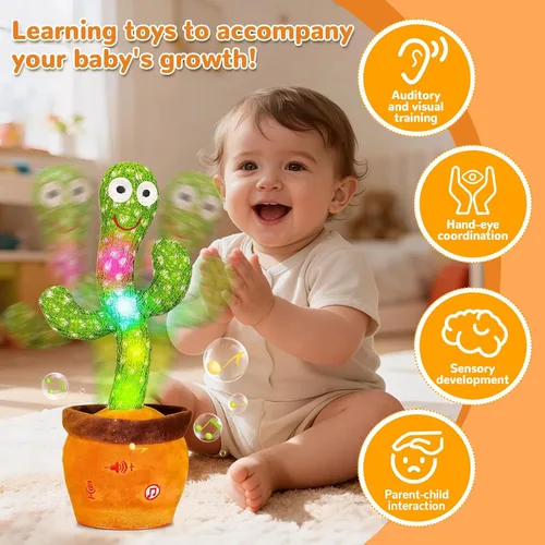 Miniatura 6 de Juguete de cactus que habla bailando, juguete de cactus que imita el canto del bebé, repite lo que dices, juguetes musicales interactivos para niños