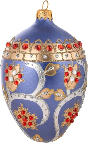 Miniatura 4 de Colección Palace de Miss Christmas 2025 Huevo Fabergé Azul y Dorado de 5 Pulgadas de Vidrio Soplado para Árbol de Navidad (Azul Elegante y Plata)