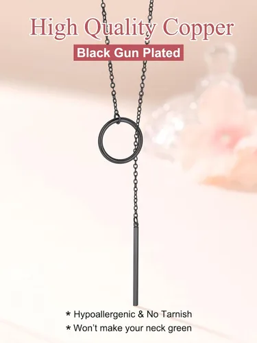 Miniatura 4 de FOCALOOK Collares largos para mujer, chapados en oro de 14 quilates, delicado colgante de barra de gota en forma de Y, juego de aretes de 28 pulgadas