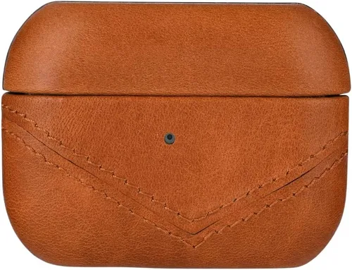 Bullstrap Funda de cuero premium compatible con Apple AirPods 3, carga inalámbrica, diseño de dos piezas (Sienna)