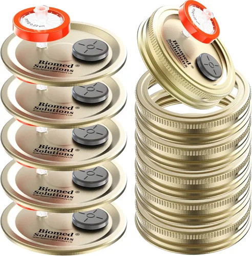 Miniatura 7 de 6 tapas de cultivo líquido de boca regular, tapa de frasco de cultivo de grano con filtro de jeringa de PTFE de 0.22um y puertos de inyección 2.756
