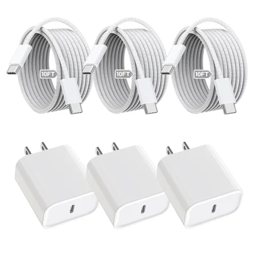 Miniatura 13 de Cargador rápido para iPhone 17/16/15, carga rápida extra larga de 10 pies, paquete de 3 bloques USB-C a USB C, cable de carga rápida para iPhone