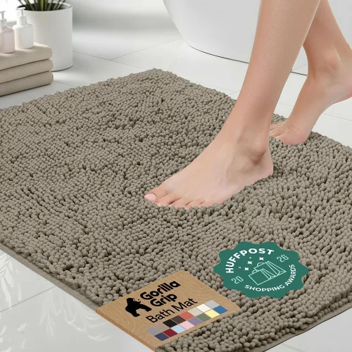 Miniatura 24 de Gorilla Grip - Tapete de baño afelpado, absorbente, peludo, de felpilla, para base de inodoro cuadrada, reverso de goma, suave, de microfibra, claro