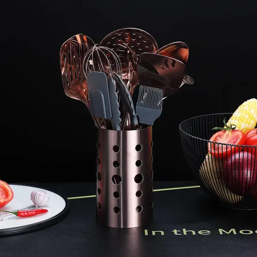 Miniatura 2 de Juego de utensilios de cocina de cobre, juego de 13 utensilios de cocina de acero inoxidable con chapado en oro rosa de titanio, juego