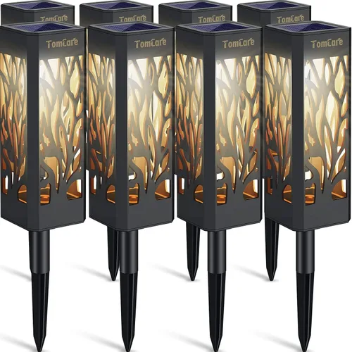 Miniatura 8 de TomCare Luces de camino con llamas parpadeantes alimentadas por energía solar decorativa para jardín, impermeable, iluminación de paisaje al aire