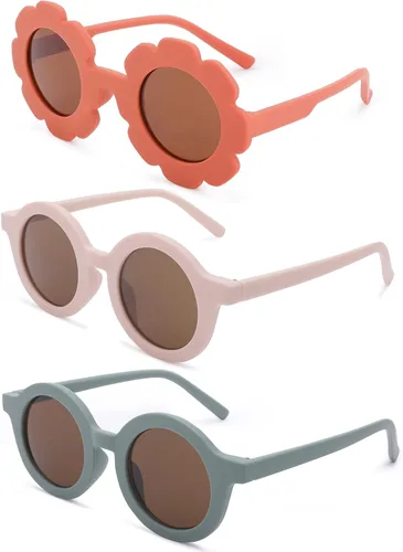 Miniatura 3 de Lindas flores y lentes de sol redondos para niños, marco de goma flexible, protección UV400 para niños y niñas de 2 a 10 años