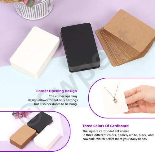 Miniatura 3 de Swpeet Juego de 550 tarjetas de exhibición de aretes de 3 colores, 3.5 x 2.4 pulgadas, papel kraft cuadrado blanco y negro, tarjetas con parte Kit