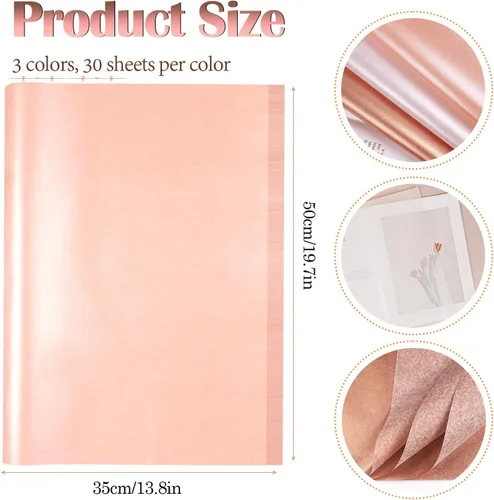 Miniatura 5 de 60 hojas de papel de seda para bolsas de regalo, 14 x 20 pulgadas, papel de seda metálico rosa dorado rosa blanco para embalaje de manualidades, Oro