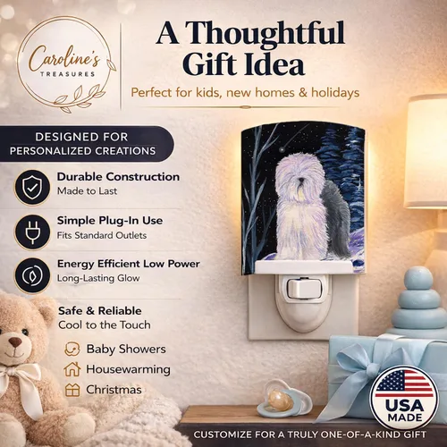 Miniatura 7 de Caroline's Treasures SS8406CNL - Luz nocturna de cerámica de perro pastor inglés de noche estrellada, compacta, certificado UL, ideal para Antiguo
