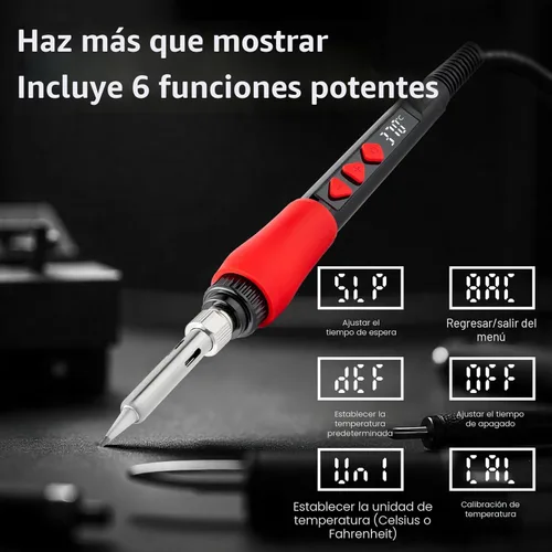 Miniatura 8 de Kit de soldador, bolígrafo de soldadura digital con pantalla LED de 60 W, 5 puntas reemplazables, calentamiento rápido 21 en 1 con cable