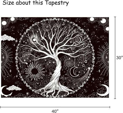Miniatura 4 de Wonrizon Tapiz del árbol de la vida, tapiz espacial de galaxia en blanco y negro, decoración estética psicodélica para colgar en la pared para sala