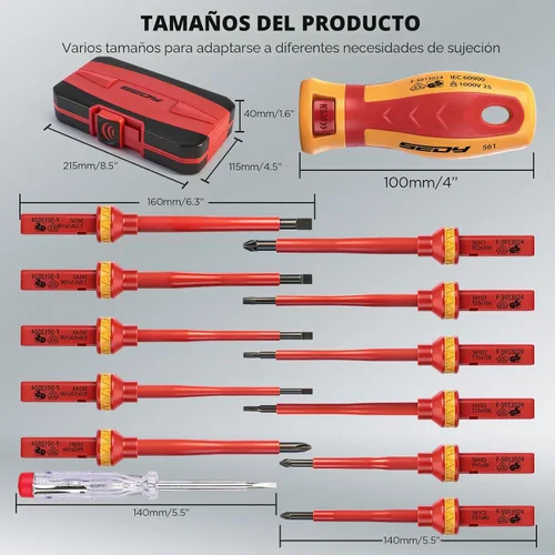 Miniatura 2 de Juego de destornilladores eléctricos aislados de 1000 V – Juego de destornilladores eléctricos profesionales de 13 piezas, mango de aislamiento CRV