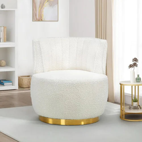 Miniatura 14 de SLEERWAY Silla giratoria de 360°, moderna silla decorativa redonda de terciopelo, cómoda silla pequeña tapizada con base de metal dorado para sala