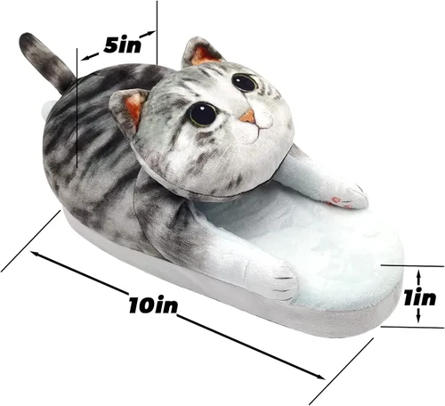 Miniatura 9 de Divertidas pantuflas de gato mullidas para mujer, zapatos de casa esponjosos, bonitas pantuflas de animales para interiores y exteriores, suaves