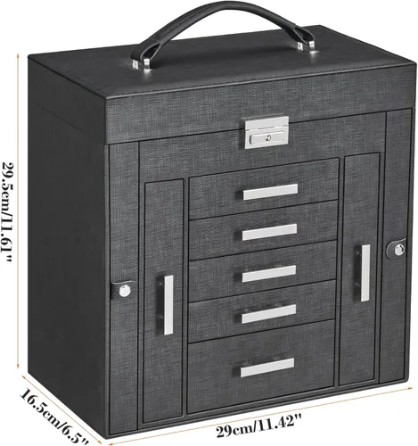 Miniatura 6 de ANWBROAD Large Jewelry Box Women Jewelery Organizer Box Jewelry Holder Organizer Jewelry Storage Case for All Jewelry with Lock Mirror for Necklaces