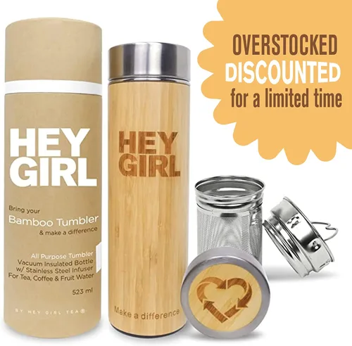 Miniatura 2 de Hey Girl - Botella infusor de té de bambú con colador de té, botella de agua aislada de acero inoxidable para té y café de hojas sueltas, vaso de té