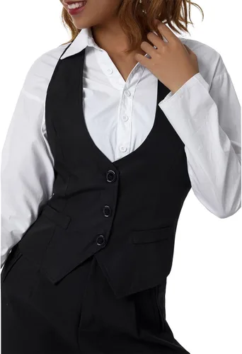 Miniatura 2 de XBTCLXEBCO Chaleco elegante para mujer con espalda cruzada con botones vintage steampunk sin mangas traje de esmoquin