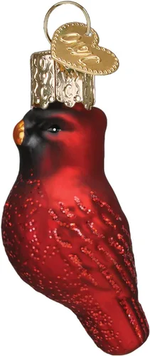 Old World Christmas Mini adorno de cristal cardenal rojo soplado para árbol de Navidad, decoración navideña artesanal, colección de observadores de