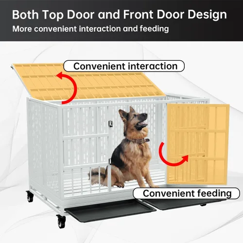 Miniatura 6 de Snuowu Jaula resistente para perros de 48/121,92/96,52 cm con ruedas, jaula plegable de metal para perros grandes y medianos, jaula extra grande XL