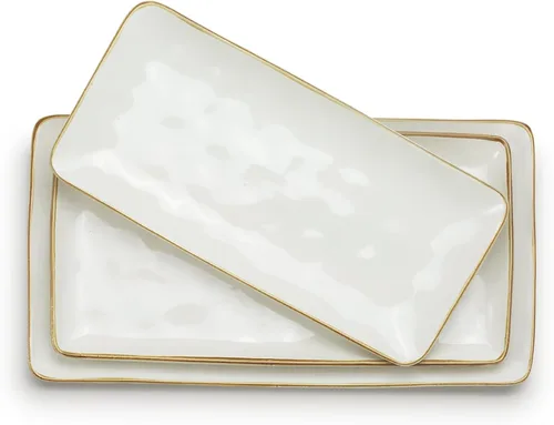Miniatura 3 de famiware Juego de 3 platos rectangulares para servir y vajilla para 4 (12 unidades), color blanco vainilla
