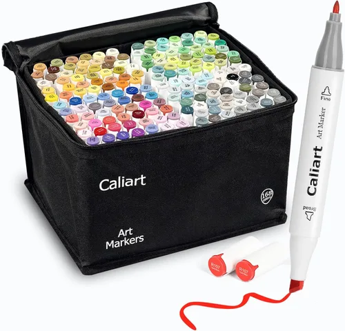 Caliart Marcadores, 168 Colores de Doble Punta Marcadores de Arte Bolígrafos de Boceto Permanente a Base de Alcohol, con Estuche para Adultos 168